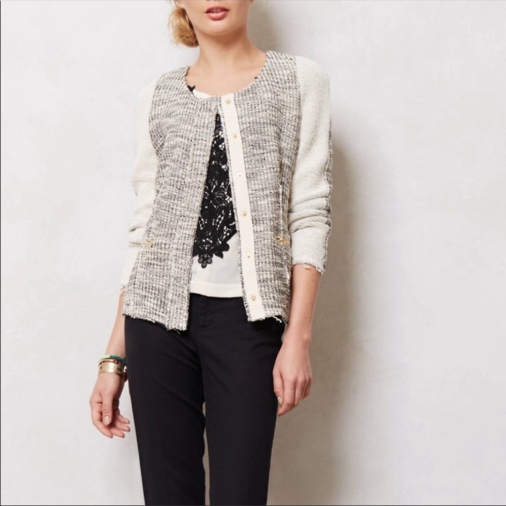 NWT Cartonnier Anthropologie Neutral Tweed Knit Blazer Jacket XS